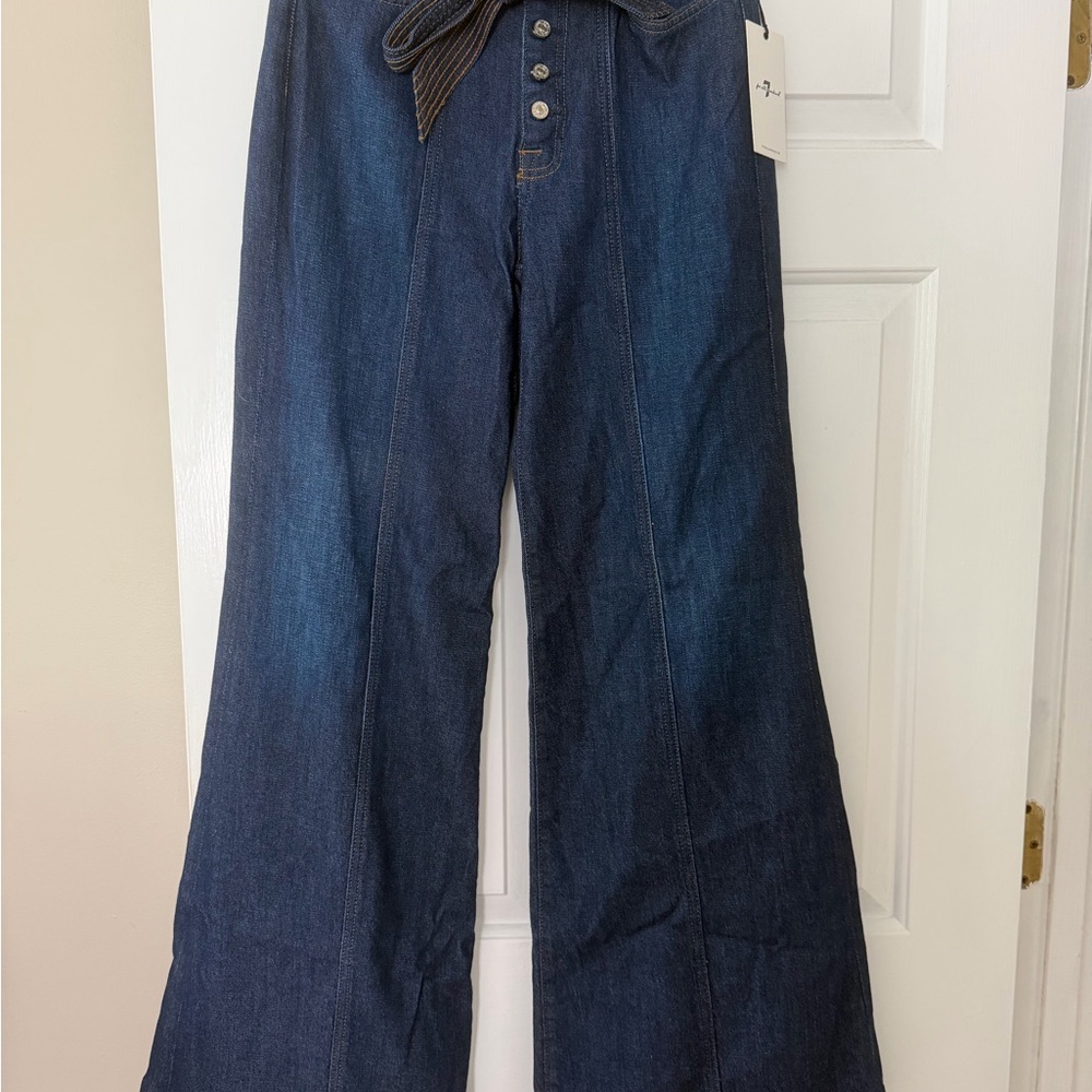 7 For All Mankind Dark Blue Wide-Leg Button-Front Jeans